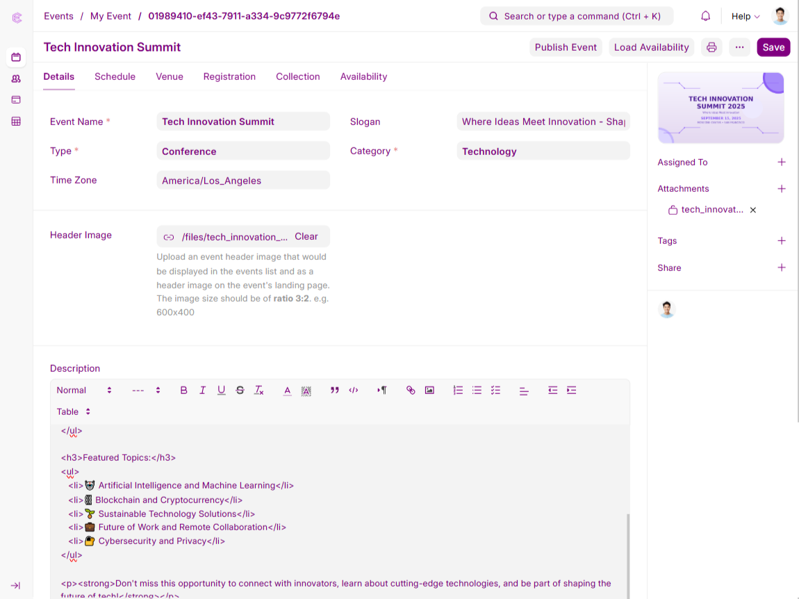 Create Your Event visualization